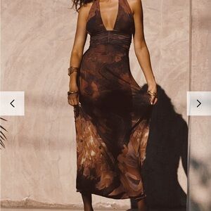Rosalia Mocha Mesh Maxi Dress 12th Tribe Medium